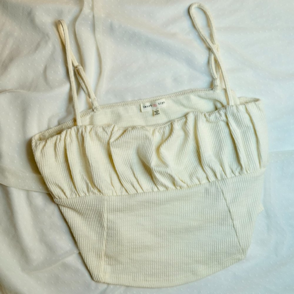 Ruched Corset Crop Top: Cream / Light Beige